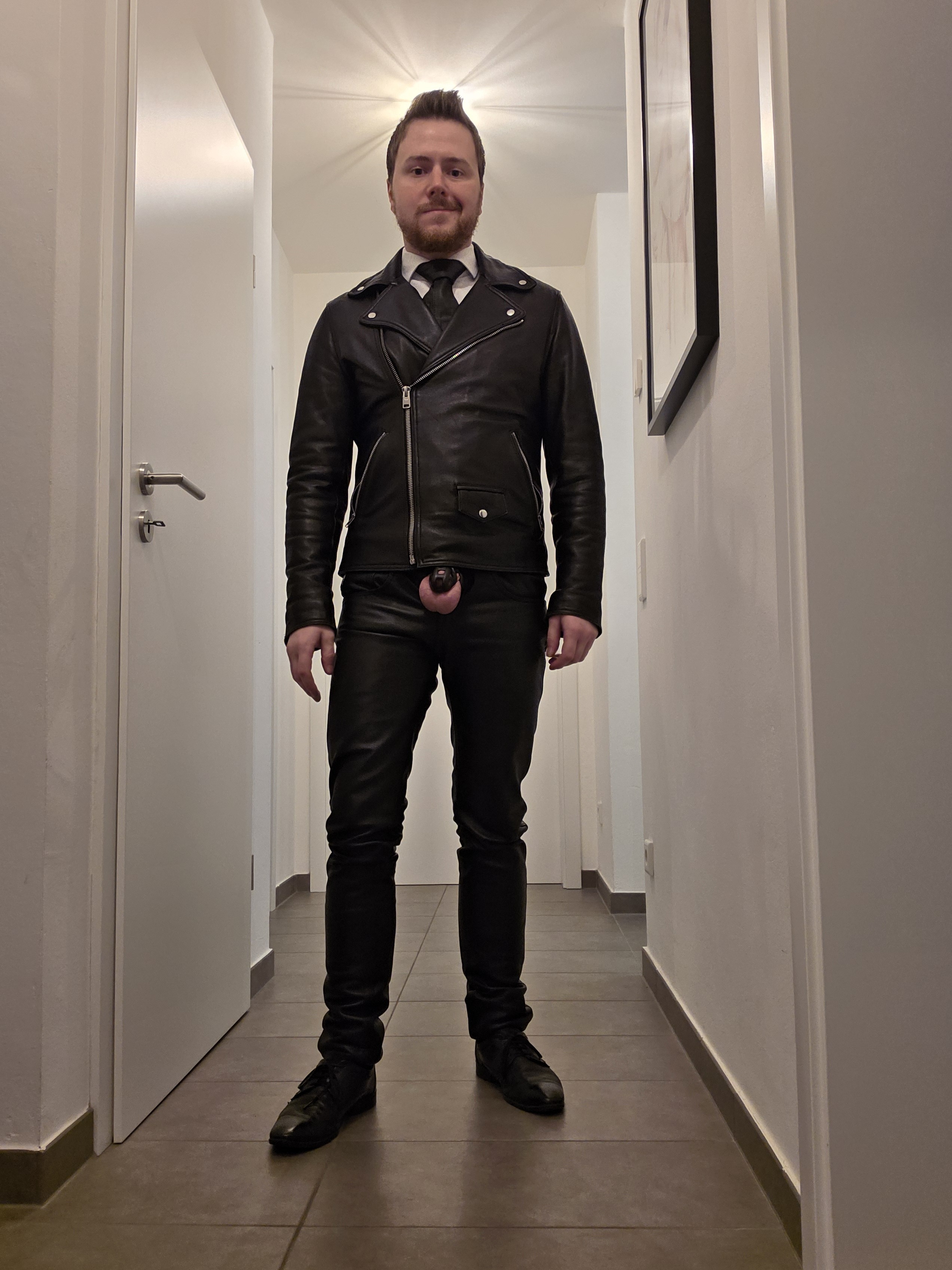 Leather and suit fag