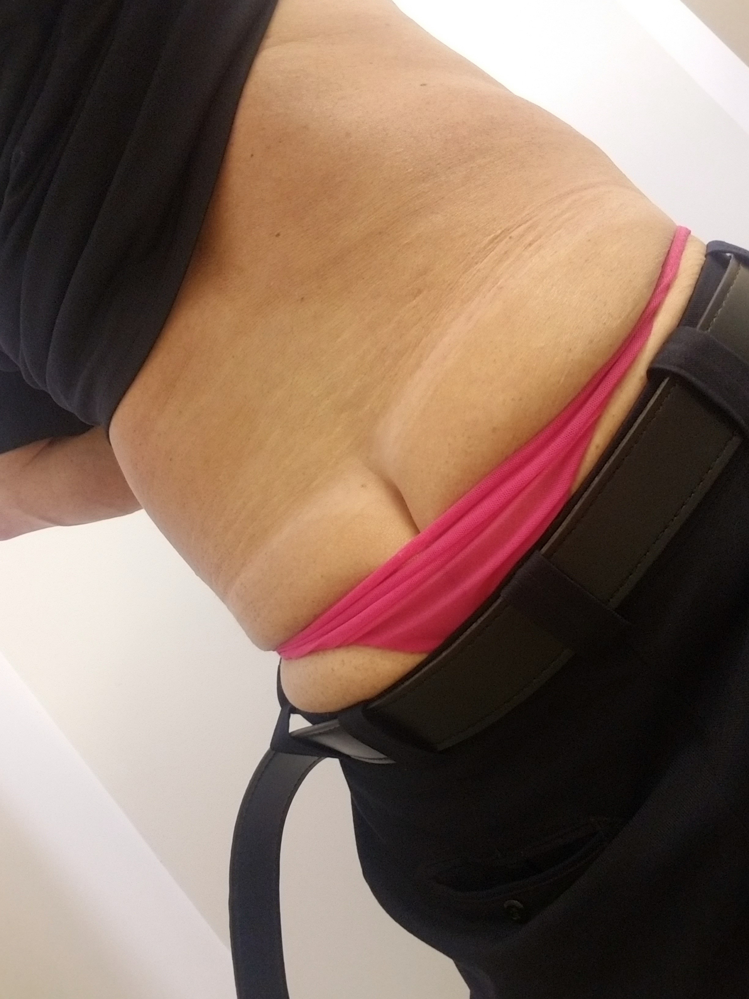 Cop in pink panties at work