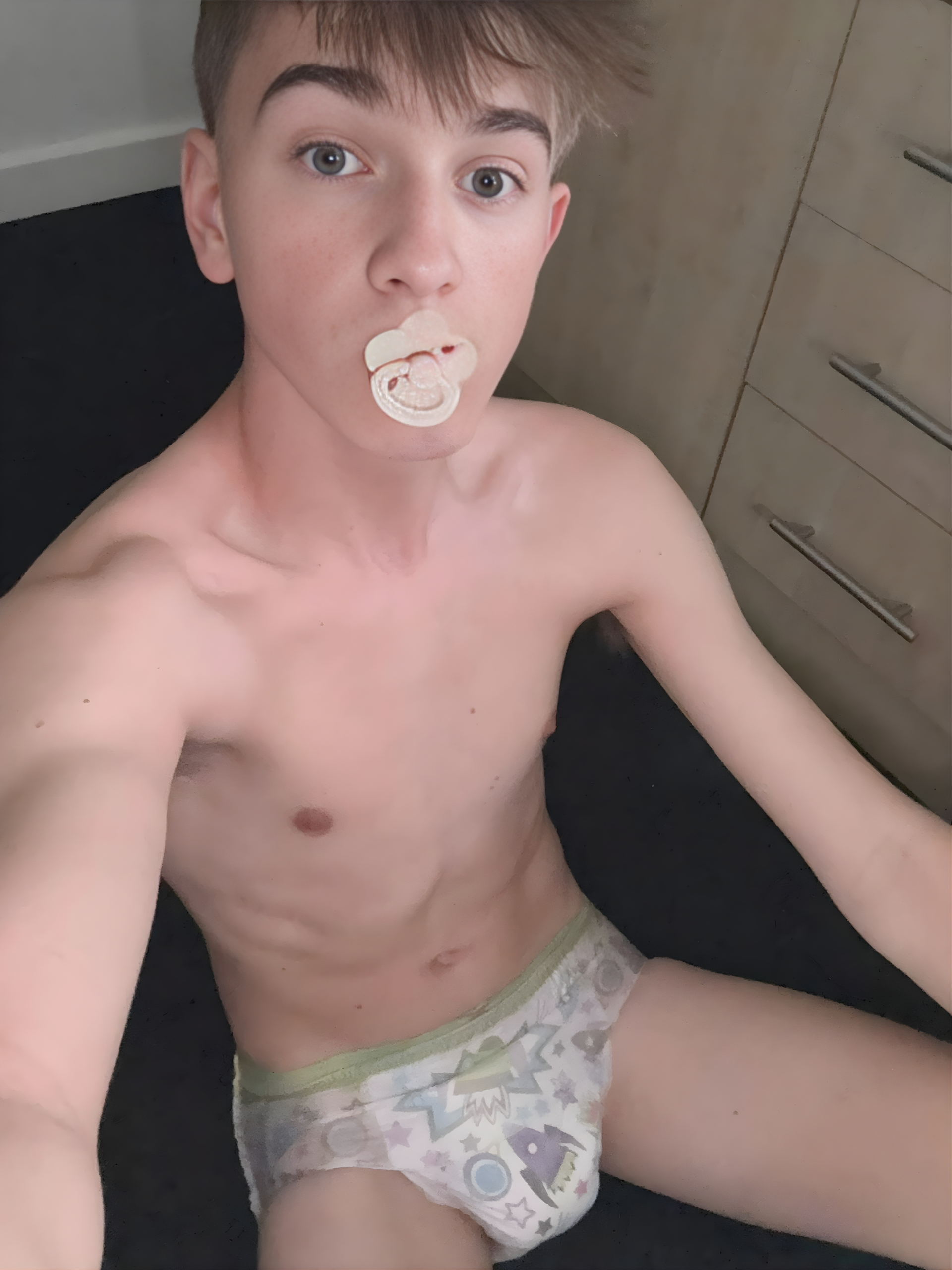 stupid fag has to wear diaper and dummy