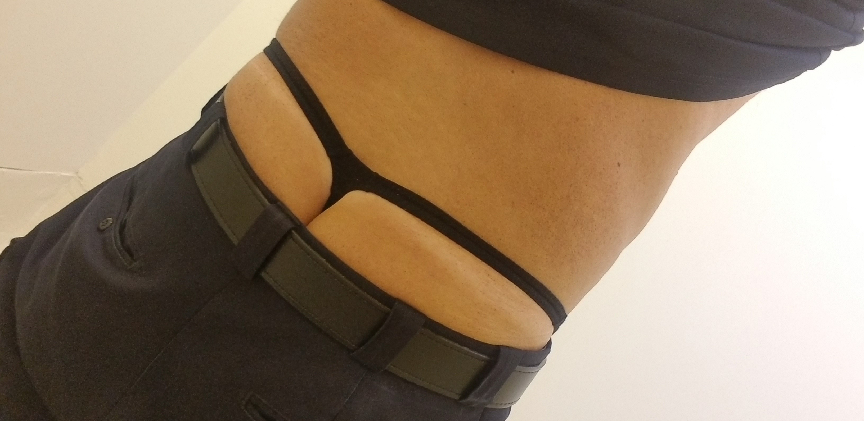 Cop in a g string at work
