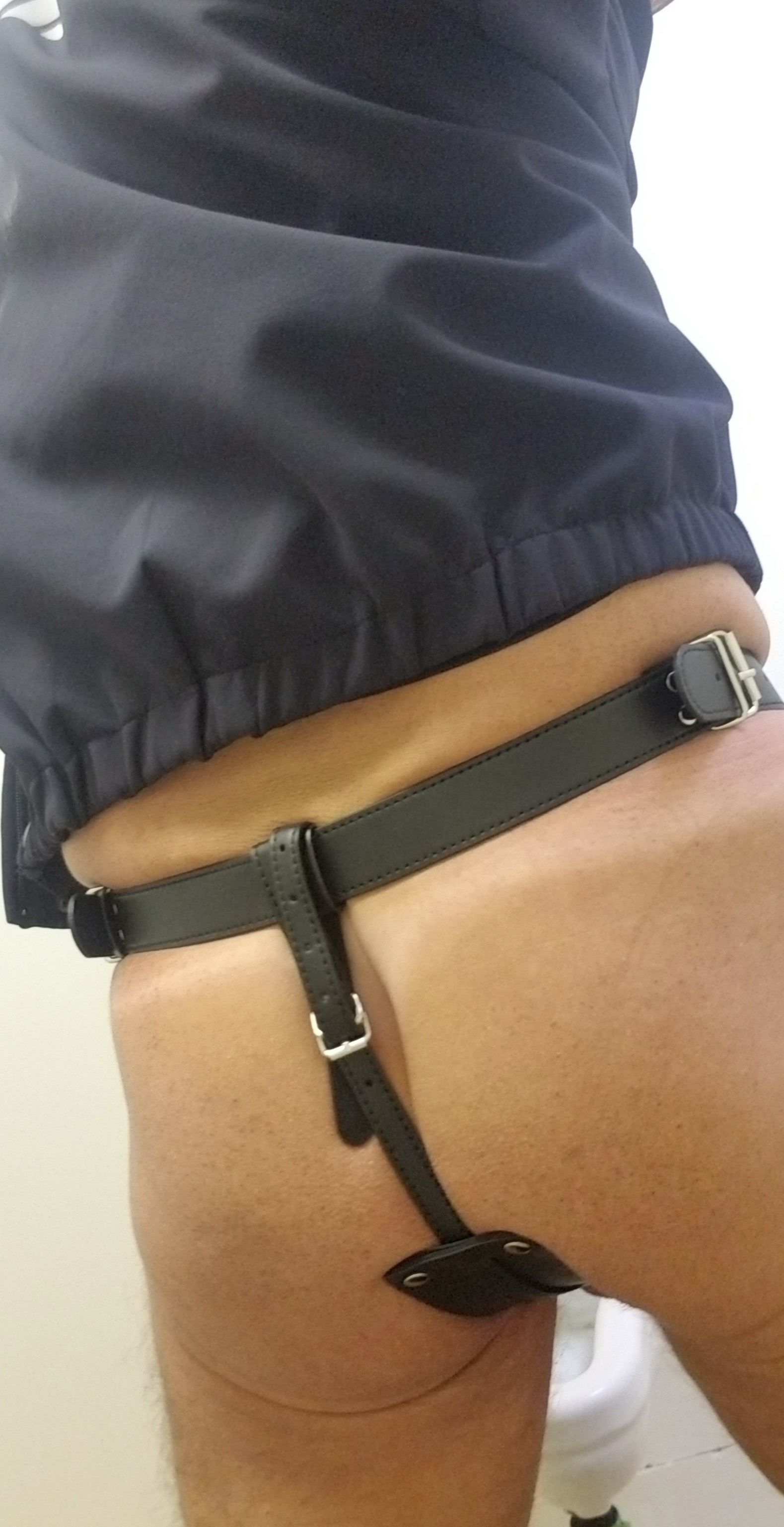 Sub cop in dildo chastity belt
