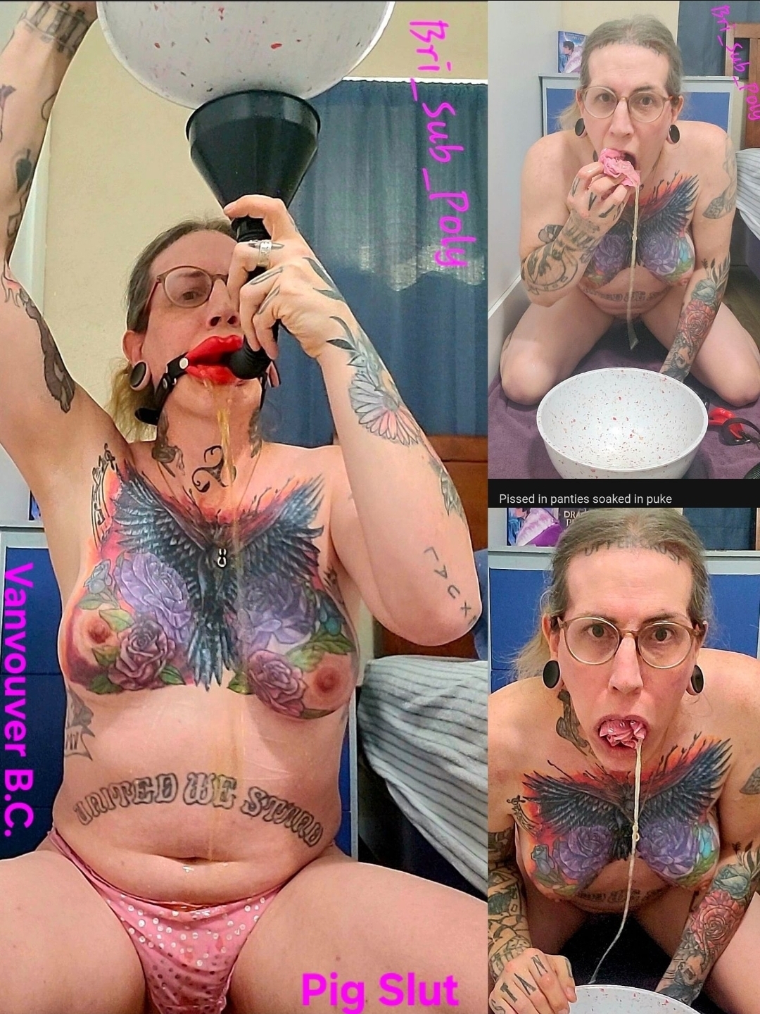 Cum and piss soaked panties in goth pigs mouth