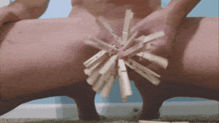 Jerking with 18 Clips on the Head of My Cock