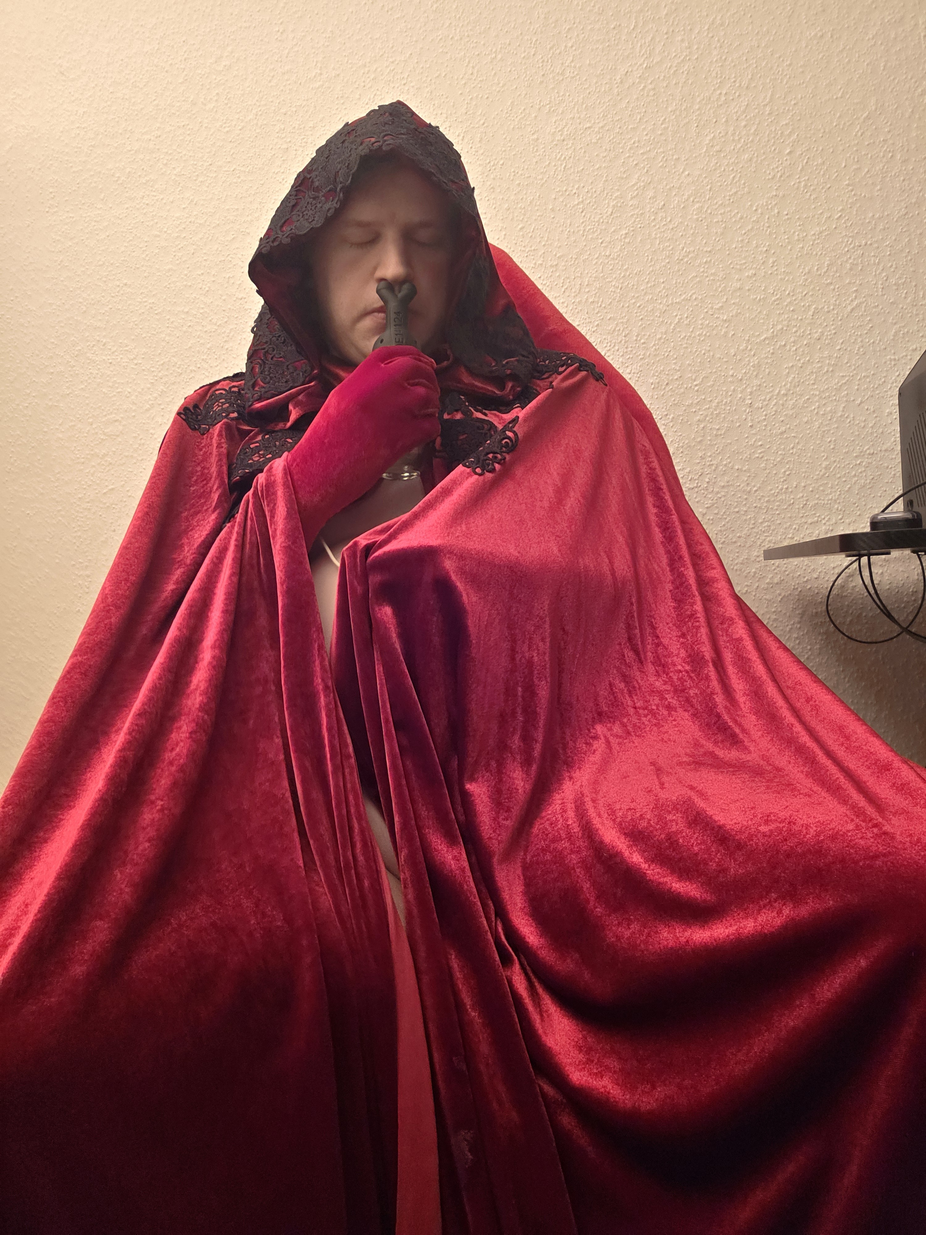 Cloaked sissy with poppers