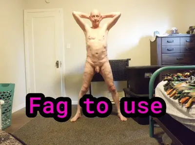 Full frontal faggot pose