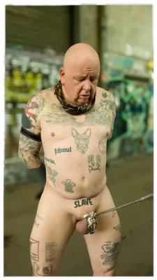 Fag on a chain in public