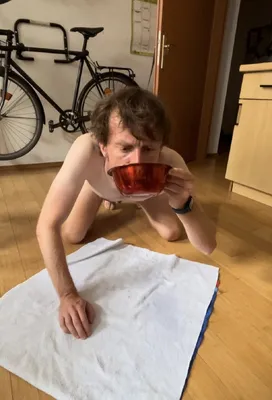 and drinking it like a dirty piss slut