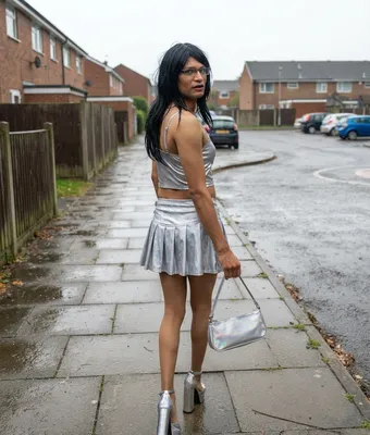 Shameful walk in the rain dressed as a slut.